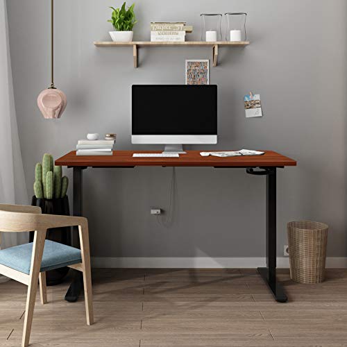 Crank Height Adjustable Computer Laptop Standing Desk with 55 x 28 inches Tabletop Stand up Desk Frame and Desktop Workstation(Black+55" Mahogany)
