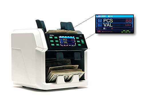 MIXVAL MV3 Mixed Money Counter Machine | 2-Pocket Premium Bank Grade w/Counterfeit Detector | Mixed Denomination, Currency & Bill Counting | Fast & Accurate Cash Counter | Customer Screen & Printer