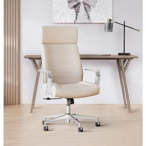 Realspace Modern Comfort Modee Vegan Leather High-Back Executive Office Chair, Sand/Chrome