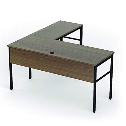 Linea Italia Urban L-Shaped Corner Home Office Easy to Assemble Modern Metal Computer Desk, Wood Top & Black Steel Frame, 60" x 60", Walnut