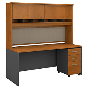 Bush Business Furniture Series C 72W x 30D Office Desk with Hutch and Mobile File Cabinet in Natural Cherry