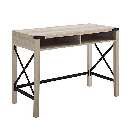 Walker Edison Rustic Modern Farmhouse Metal and Wood Laptop Computer Writing Desk Home Office Workstation - White Oak