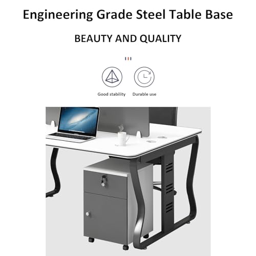 KAGUYASU Office Desk, Extra Long Modern White Conference Table Executive Desk with Cabinet