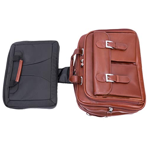 Siamod, VERNAZZA, CERESOLA, Napa Cashmere Leather, 15" Leather Checkpoint-Friendly Patented Detachable -Wheeled Laptop Briefcase, Cognac (46004), 19 5 L x 10 W x 14 25 H