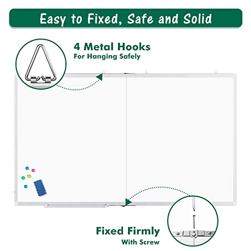Large Magnetic Whiteboard, maxtek 60 x 48 inches Magnetic Dry Erase Board Foldable with Marker Tray 1 Eraser 3 Markers and 6 Magnets| Wall-Mounted Aluminum Memo White Board for Office Home and School