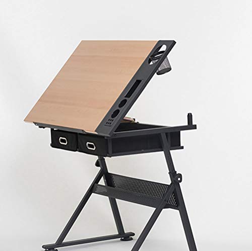 SMQHH Height Adjustable Drafting Draft Desk Drawing Table Desk Tiltable Tabletop W/Stool and Storage Drawer for Reading,Writing Art Craft Work Station