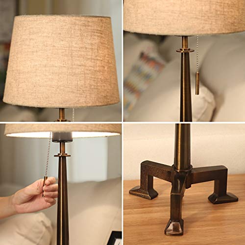 YD Table Lamp - Nordic creative bedroom bedside wrought iron table lamp, modern minimalist living room decoration lamp, bronze lamp body, pull switch, E27 light source (not included) Size: 28x59cm /&