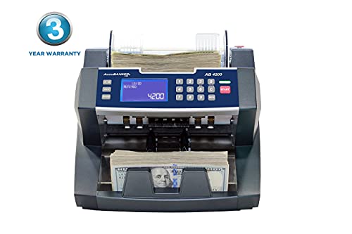 AccuBANKER AB4200 Basic Bank Grade Bill Counter, 300 Bills Hopper Capacity, 200 Bills Stacker Capacity, Variable Counting Speeds up to 1,800 Bills/min & Emergency Stop Function