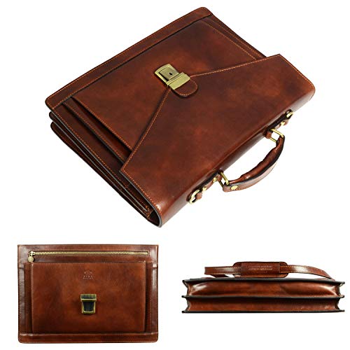 Leather Briefcase for Men Handmade Italian Laptop Bag Classy Brown Attache Case - Time Resistance