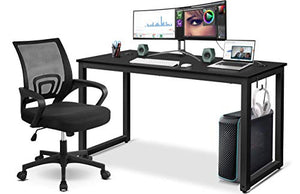 YAHEETECH Home Office Modern Desk & Chair Set, 55" Large Simple Computer Desk with Mesh Mid-Back Height Adjustable Office Chair, Long Writing/Work Desk, Mesh Swivel Chair with Lumbar Support, Black