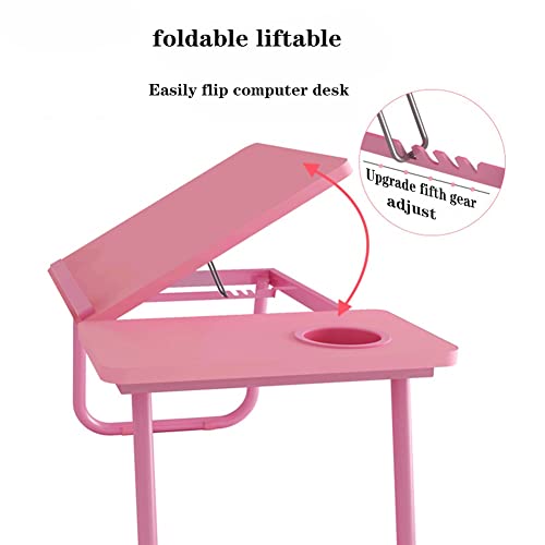 MHHFD Laptop Bed Desk, Portable Laptop Stand, Foldable Laptop Desk Bed Sofa Table Tray Adjustable Height and Viewing Angle Laptop Stand with Drawer Bed Computer Desk (Color : Pink)