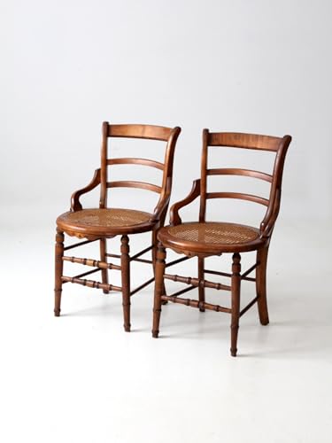 Lschool Antique Victorian Cane Seat Chairs Pair