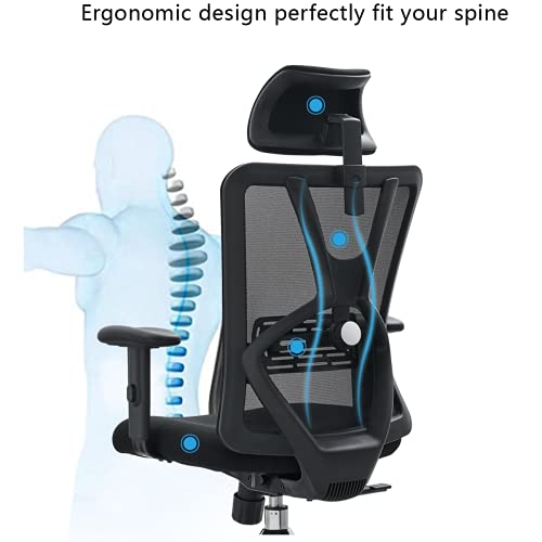 Ticova Ergonomic Office Chair - High Back Desk Chair with Adjustable Lumbar Support & Thick Seat Cushion - 130°Reclining & Rocking Mesh Computer Chair with Adjustable Headrest, Armrest