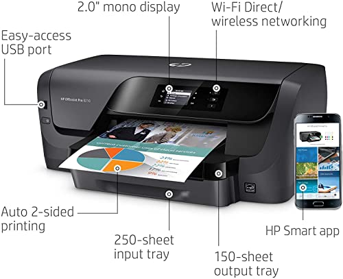 HP OfficeJet Pro 8210 Wireless Color Printer for Home Business, 2.0” Mono Display, auto 2-Sided Color Printing, 250-sheet Capacity Paper Tray, Copy Print +USB Cable
