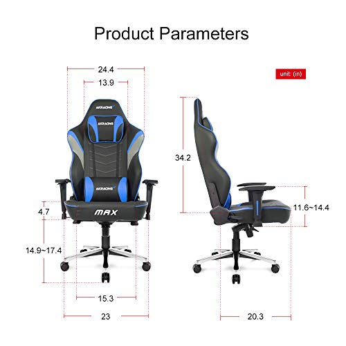 AKRacing Masters Series Max Gaming Chair with Wide Flat Seat, 400 Lbs Weight Limit, Rocker and Seat Height Adjustment Mechanisms with 5/10 Warranty