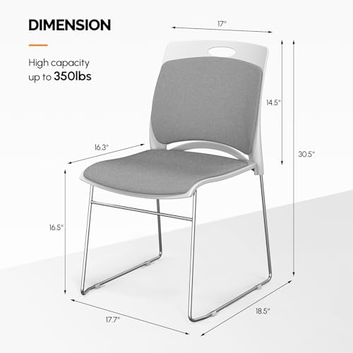VINGLI Stackable Waiting Room Chairs, Metal Sled Base, Ergonomic Padded Seat & Back, Gray - 12 Pack