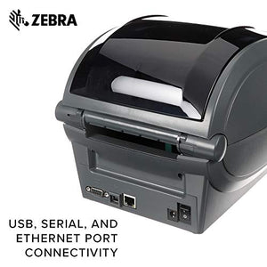 Zebra - GX420t Thermal Transfer Desktop Printer for Labels, Receipts, Barcodes, Tags, and Wrist Bands - Print Width of 4 in - USB, Serial, and Ethernet Port Connectivity (Includes Cutter)