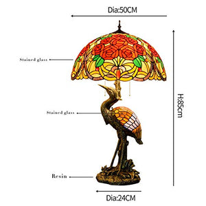 Xihe Tiffany Antique Table Lamp 20" Male Bird Desk Lamp with Colored Roses Glass Lampshade