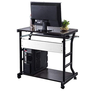 Officejoy Computer Desk Cart Home Office Desk, Mobile Laptop Table Workstation Writing Desk Study Desk with Keyboard Tray, Printer Shelf on Wheels