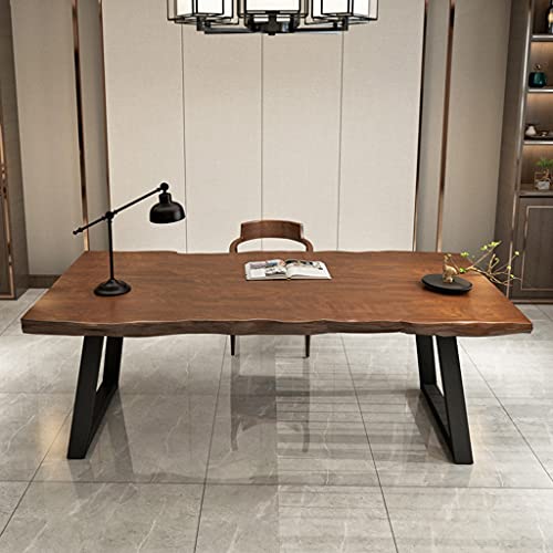 Solid Wood Computer Desk for Home Office, Wrought Iron Legs, Easy to Install, 200x68x75cm