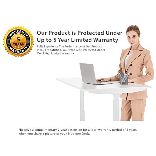 StudiONE 57 Inch Dual Motor Electric Height Adjustable Standing Desk, 2 USB Chargers, Smart APP Memory Controller, Sit Stand Home Office Table, 57X27.5, White