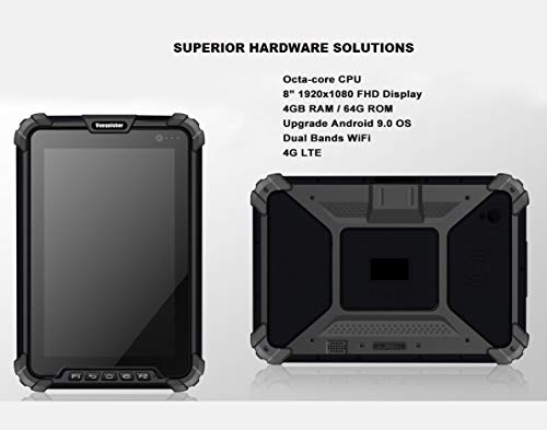 Android 9.0 Rugged Industrial Tablet PC, 8-inch | with 1D Barcode Scanner | IP67 Waterproof & Drop Tested | 10000mAH Battery | GPS | 4G LTE, for Enterprise Mobility