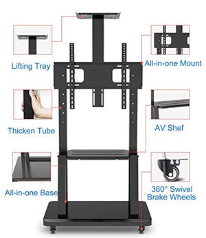 Generic Mobile TV Floor Stand/Cart - Fits 32-75 Inch TV - Universal Display Stand with Wheels & Camera Shelf - 120Kg Load