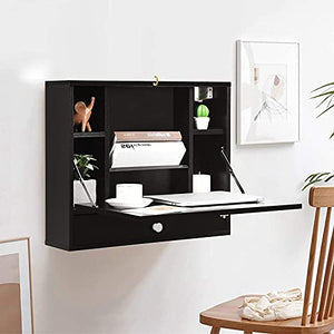 Wall Mounted Desk w/Storage Shelves & Hiden Drawer, Floating Computer Desk Home Office Table Desk Workstation, Space Saving, Laptop PC Table for Living Room, Bedroom, Office