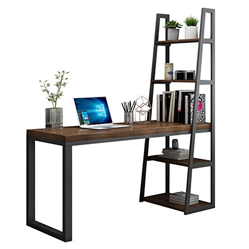 LICHUAN Folding Table 60 Inches Computer Desk with Bookshelf,Modern Study Writing Desk with Desktop Display Shelves，Laptop Table Workstation Home Office Furniture Folding Table Desk