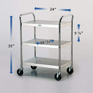 Lakeside Manufacturing 479 K.D. Utility Cart, Stainless Steel, 3 Shelves, 500 lb. Capacity, Chrome