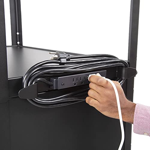 Stand Steady Line Leader AV Cart with Locking Cabinet - Black Metal Utility Cart with Storage Shelf