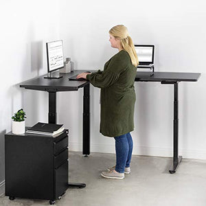 VIVO Electric Height Adjustable 67 x 60 inch Corner Stand Up Desk, Black Solid One-Piece Table Tops, Black Frame, L-Shaped Standing Workstation, DESK-KIT-3E6B