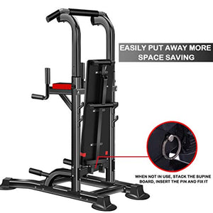 wavsurf Power Tower Workout Dip Station for Home Gym Strength Training Fitness Equipment with Dumbbell Bench