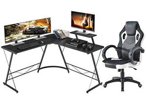 Mr IRONSTONE L-Shaped Desk 50.8" Computer Corner Desk & Gaming Chair Office Executive Computer Ergonomic Video Game Chair