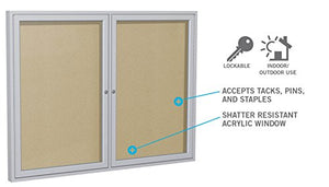 Ghent 3" x 4" 2-Door Outdoor Enclosed Vinyl Bulletin Board, Shatter Resistant, with Lock, Satin Aluminum Frame - Caramel (PA234VX-181), Made in the USA