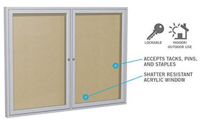 Ghent 4" x 8" 3-Door Outdoor Enclosed Vinyl Bulletin Board, Shatter Resistant, with Lock, Satin Aluminum Frame - Caramel (PA348VX-181), Made in the USA