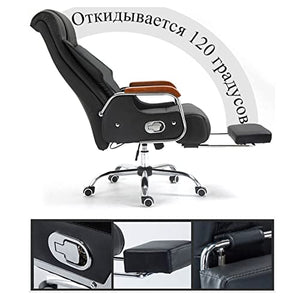 QZWLFY Executive Office Chair Reclining with Footrest Genuine Leather & Solid Wood