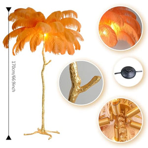 VENIVIDI Orange Ostrich Feather Floor Lamp