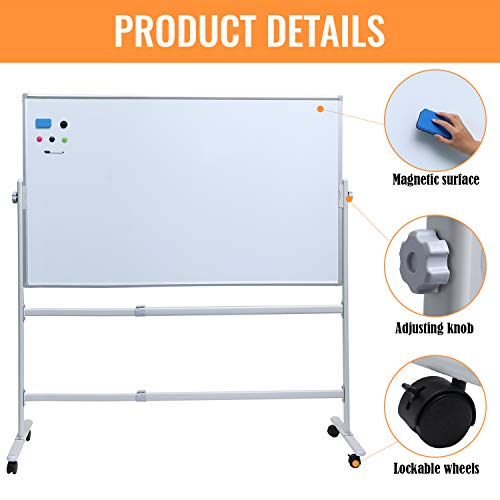 Whiteboard with Stand 72" x 36"Large Mobile Whiteboard Rolling Magnetic Dry Erase Board Office Classroom White Board on Wheels (72“×36“)