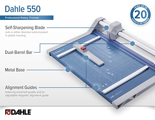 Dahle 550 Professional Rotary Trimmer, 14" Cut Length, 20 Sheet Capacity, Self-Sharpening, Dual Guide Bar, Automatic Clamp, German Engineered Paper Cutter