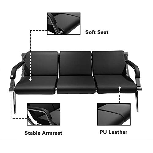 Wonline Office Reception Chair Set Waiting Room Bench Visitor Guest Sofa Airport Clinic School Salon Black PU Leather