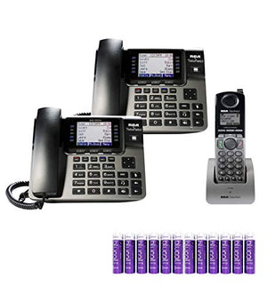 RCA U1000 Unison Base Station 4 Line Phone Systems for Small Business with Digital Receptionist Bundled with RCA U1100 Wireless Deskphone, U1200 Cordless Accessory Handset and 12 Blucoil AAA Batteries