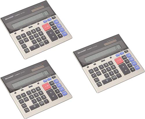 SHARP QS-2130 12-Digit Commercial Desktop Calculator with Kickstand, Arithmetic Logic, Battery and Solar Hybrid Powered LCD Display - Pack of 3