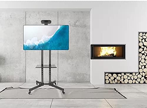 YokIma Universal Mobile TV Cart, 32-65 Inch Floor Stand with AV & Laptop Shelf, Height Adjustable, 110lbs Capacity