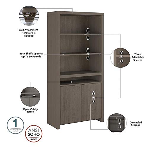 Bush Furniture Bristol L Shaped Desk with File Cabinet and Bookcase in Gray - Engineered Wood