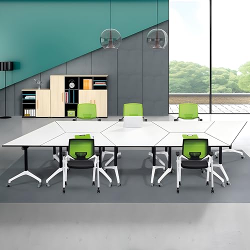 Ysjndasm Trapezoidal Conference Room Table - Folding Mobile Training Table with Locking Wheels, 47.2 x 23.6 x 29.5 inch (4 Pack)