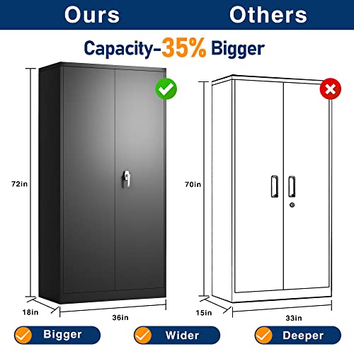Aobabo Metal Storage Cabinet with Lock, 72 Inch Tall, 4 Adjustable Shelves, Black