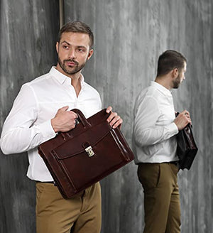 Leather Briefcase for Men Handmade Italian Bag Classy Brown Attache Case - Time Resistance
