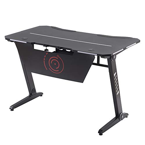 Gaming Desk LED Lights Z-Shaped Ergonomic Computer Desk Comfortable for PC Gamers Home Office Racing Table Workstation with RGB LED Lights, Headphone Hook (47.2" L x 27.6" W x 30.7" H)
