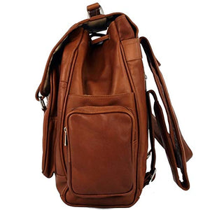 Piel Leather Double Loop Flap-Over Laptop Backpack, Saddle, One Size